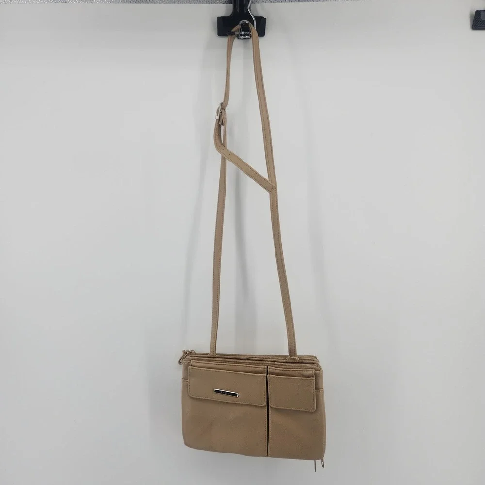Koltov Tan Organizer Crossbody Shoulder Bag Multi Pocket Purse 9.5